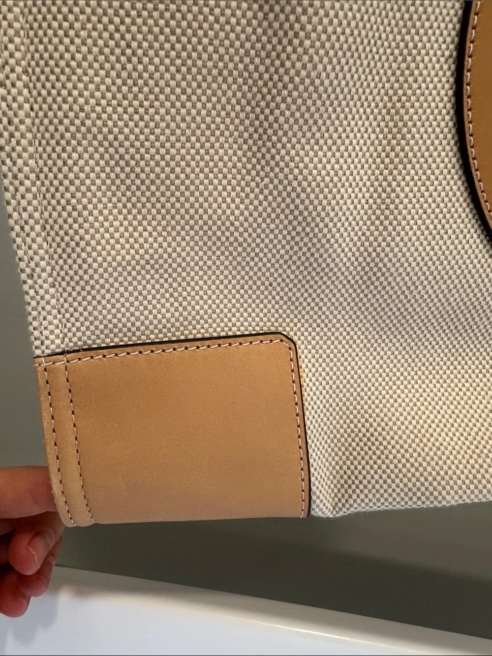Tory Burch Ella Canvas Tote with Tan Leather Trim